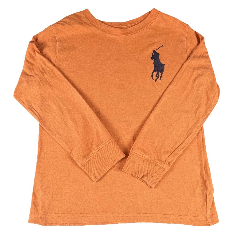 Polo Ralph Lauren Shirt Boys 4T Orange Long Sleeve Big Pony 3 Logo Tee Cotton